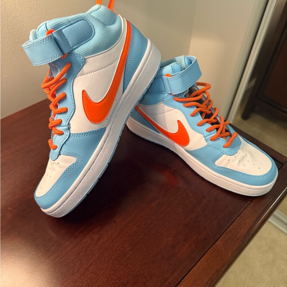 Nike High-Top Dunks in Light Blue and Orange
